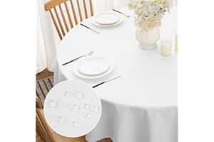 Softalker Nappe Blanche Ronde 140 cm Nappe Lavable Nappe en 210 GSM Polyester Nappe résistante aux Taches Nappe résistante aux Rayures pour l'extérieur, Le Jardin et Les Mariages