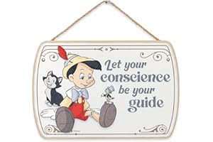 OPENROAD Open Road Brands Disney Pinocchio Let Your Conscience Be Your Guide Hanging Wood Wall Decor - Cute Jiminy Cricket Sign for Kids' Bedroom or Play Room