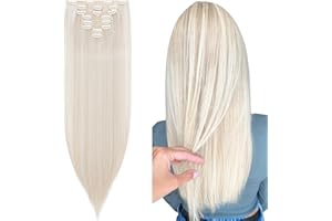 Silk-co Clip in Hair Extensions 26" Blond&Silver Grey 100% Synthetic Hairpiece Extension 8pcs Long Straight Hair Pieces For Full Head
