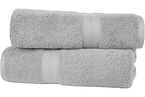 Amazon Basics Juego Toallas Baño 100% Algodón Toalla Ducha 70x140 cm, Gris, Pack 2 Unidades