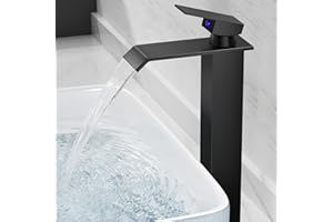 VIRTUDRILL Rubinetto per lavabo, rubinetto da bagno, rubinetto per acqua fredda e calda, Design a Cascata, lavabo con bel design, cromato (Tubi da 60cm Inclusi)