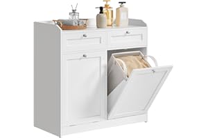 VASAGLE Meuble de Salle de Bain, Panier à Linge, Placard de Rangement, avec Sac Intérieur Amovible avec Poignées, 2 Tiroirs et 2 Paniers à Linge, 40 x 78,9 x 80,2 cm, Blanc Nuage BBC751W01