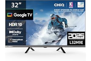 ‎CHIQ CHiQ L32M9E Smart TV 32 cale (80 cm), HDR10, Google TV, potrójny tuer, Dolby Audio, DBX-TV, HDMI, USB, bez metalowej ramy, czarny