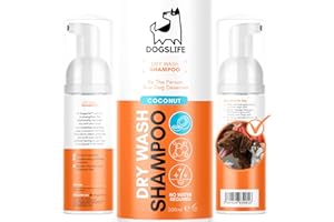 DOGSLIFE Dry Shampoo For Dogs | Soothing & Deodorising Dry Shampoo | 100% Natural Coconut Fragrance | Fast Drying, No Bath Needed! Fresh Waterless Shampoo.