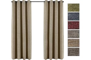 QINUO HOME 46" x 72" Faux Linen Blackout Curtains for Kids Room - Thermal Insulated Room Darkening Eyelets Curtains, Khkai, Set of 2 Curtain Panels