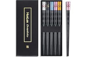 HuaLan Série de Baguettes en Fibre de Verre - Baguettes Japonaises de Luxe Antidérapantes Réutilisables 5 Paires Coffret Cadeau