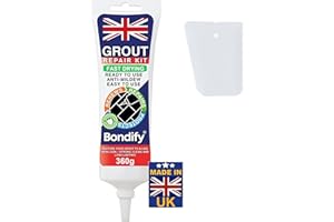 BONDIFY Waterproof White Grout Repair Kit Ready Mixed, 360g FAST DRYING, EXTRA VOLUME Anti Mould White Tile Grout Reviver for Patio, Shower, Bathroom, Kitchen, Quick Drying Tile Gap Filler Ready Mixed