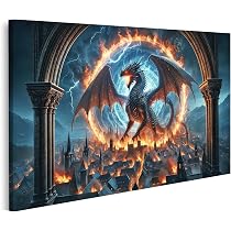 Islandburner Leinwandbild Weißer Drache – Fantasy-Kunst Für Wohnzimmer, 170x80 Cm (5-teilig)