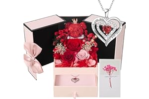 Touloube Preserved Real Rose for Women, Preserved Roses Forever Flowers with Love Necklace for Wife Girlfriend on Birthday Anniversary Mothers Day Christmas