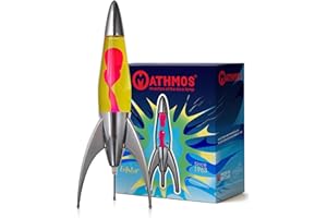 MATHMOS Iconic Telstar Rocket Lava Lamp in Silver | Inventors of The Lava Lamp | Yellow & Red Rocket Lava Lamps Made from Precision-cast Chromed Metal and Hand-Filled in Britain