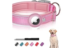MouYou Airtag obroża dla psa, Airtag wyściełana nylonem, regulowana, odblaskowa, dla dużych/średnich/małych psów (rozmiar M, różowa)