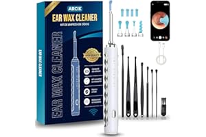 ARCIK Otoscopio Limpiador Oidos Adultos - Otoscopio Limpiador de Oidos Cera con Camara HD - Ear Cleaner con 6 Puntas de Silicona y 7 Accesorios - Compatible Android e iOS, color Azul/Blanco (Blanco)