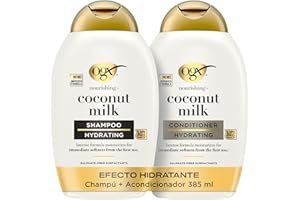 OGX Set Nourishing + Coconut Milk Shampoo y Conditioner, set de champú y acondicionador con leche y aceite de coco y proteína de leche, rutina para cabello seco, sin sulfatos