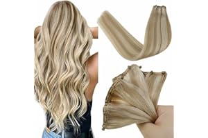 LaaVoo Extension Capelli Veri Microring Biondo Highlight Biondo Scuro 50g 55 cm EZE Micro Weft Capelli Veri Umani Extension Micro Rings Naturali #18/613