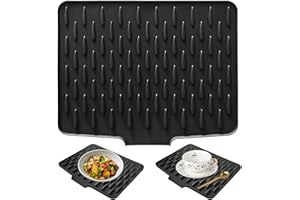 VYLRO Tappetino Scolapiatti Silicone, Nero Sloped Silicone Drying Mat 40×32cm, Tappetino Scolapiatti Pieghevole in Antiscivolo, Lavello Cucina Calore e Antiscivolo, Tappeto per Stoviglie per Casa