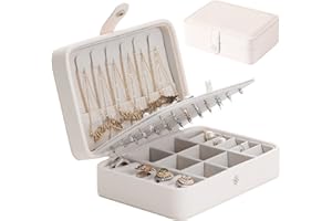 Owelth Joyero Viaje, Joyero Pequeño Portátil Cuero PU, Pequeña Joyeros Mujer Organizador, Caja Joyero de Viaje, Pequeña Jewelry Organizerpara para Anillos, Pendientes, Collares, Pulseras (Blanco)