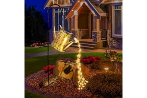 LIFEMET Regadera solar Luces Decoraciones de jardín - Esculturas de cobre a prueba de agua para exteriores Adorno Estrella Led Lámpara decorativa de arte de hadas Patio colgante (con soporte)