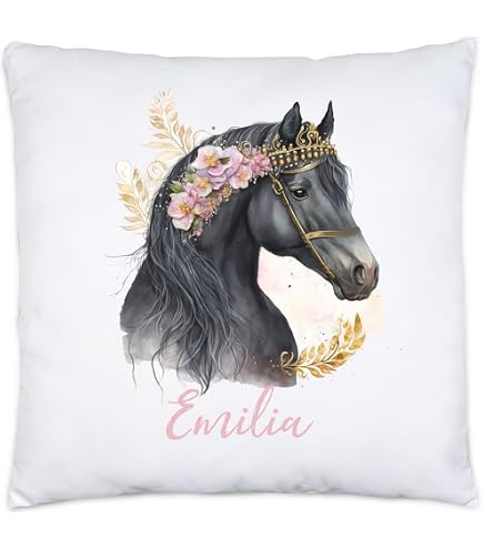 Personalisiertes Pferdekissen 50x50 Cm – Mit Namensdruck, Pink, Geschenk Für Pferdeliebhaber