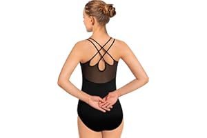 Mulnall Dance Leotard for Women Camisole Ballet Wear,Double Straps with Mesh Back,Chest Padded