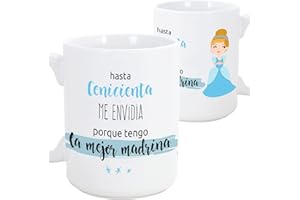 MUGFFINS Taza Madrina - Hasta Cenicienta me envidia Porque Tengo la Mejor Madrina – Taza Desayuno/Idea Regalo Día de Pascua. Cerámica 350 mL