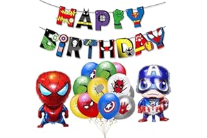 YOOYEH Superhero Avengers Birthday Party Decorations, 1 Happy Birthday Banner 12 Latex Balloons 2 Large Foil Balloons Superhero Birthday Party Decoration Suppliesfor Boys Girls