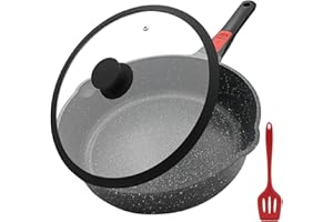 AIKENBBKK Padella Antiaderente 28cm con Manico Rimovibile, Alluminio Padella Professionali con Coperchio in silicone Compatibile con tutte le stufe, Lavastoviglie& forno sicuro (Nero)