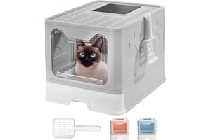 JUPPLIES Arenero Gatos Cubierto Plegable 51x38x41cm – Caja Arena Grande con Doble Entrada, Bandeja Extraíble y Pala de Fácil Limpieza – Cat Litter Box para Gatos Grandes y Pequeños (Gris)