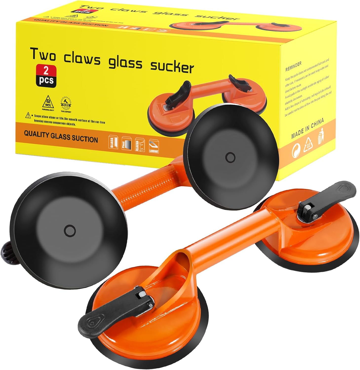 MOYKSRR Ventosas para Cristales, 2 x Mango Ventosa Doble, Elevador de Succión Resistente, Ventosa Mango con Capacidad de elevación de 100kg para Transportar Pesados, Vidrio, Pisos, Superficie Lisa