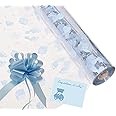 Baby Boy Cellophane Gift Wrap Hampers Florist Baby Shower + Free Pull Bow, Curling Ribbon & Card (3 Metre, Baby Blue Ribbon, Baby Blue Pull Bow)