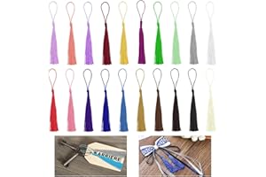 CAEEKER Mini Tassels for Crafts, 140 PCS 20 Colors Bookmark Tassels Handmade Silky Tassels Small Tassel Pendant Rope Craft Floss Tassel with Cord Loop for Jewelry Making Souvenir DIY (14cm/5Inch)