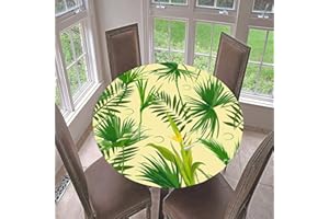 Lukery Nappe Ronde avec Bord Élastique, Nappe de Table Essuyable Anti-Taches, Végétaux Nappe Bord Ajustable pour Cuisine Jardin Exterieur Restaurants (Diamètre 110cm,Jaune-Vert)