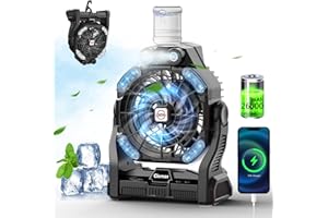 Clemas Grand Ventilateur de Camping avec Brumisateur Rechargeable Portable | Longue Durée Batterie de Table Batterie 14000mAh/26000mAh | RGB LED, Minuteur, Alimentation - Pour Extérieur et Urgences