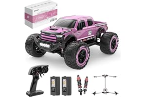DEERC 1:10 Coche Teledirigido Rápidos para Adultos, Monster Truck 4x4 a Control Remoto, RC Coche 48+ km/h, Todoterreno de Alta Velocidad, Color Rosa, con 2 Baterías Modulares, Regalo para Niños