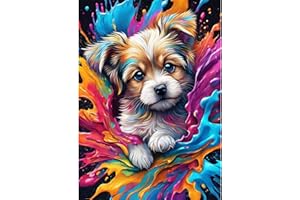 DOMROM Chien Diamond Painting Kit Adulte, Coloré 5D Diamant Painting Complet Ronde Diamond Peinture Art Images, DIY Strass Point de Croix Peinture Débutant pour Murale Maison Décoration 30x40cm