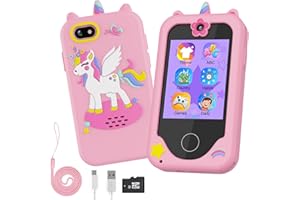Diswoe Kids Phone for Girls, Christmas Birthday Unicorn Gifts for 3 4 5 6 7 8 Year Old Girls, Touchscreen Toddler Learning Phone Toy for Kids Age 3-8 with Dual Camera, Game, Music 8G SD Card(Pink)