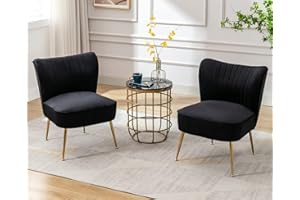 ‎WAHSON OFFICE CHAIRS Wahson Samt Sessel Wohnzimmer 2er Set moderner Loungesessel Geplosterter Ohrensessel mit goldenen Metallbeine für Wohnzimmer/Schlafzimmer, Schwarz