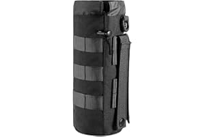 ZYFC Camping Water Bottle Holder Pouch, 1000D Nylon Military-Grade Tactical MOLLE System, Versatile Drawstring & Mesh Bottom Design for Hiking, Travel & Sports, Perfect for Outdoor Adventures (Black)