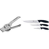 Amazon Brand - Solimo Food Grade Stainless Steel Lemon Squeezer & Classic Stainless Steel 3-Piece Knife Set Combo