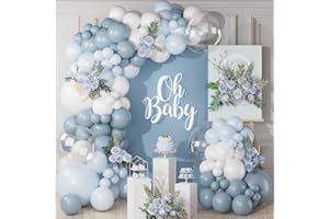 NETNOLOGY Kit Arco Palloncini Blu Bianco, 122pcs Kit Ghirlanda Palloncini Azzurri Bianco con Palloncini Blu Nebbia Blu Macaron Trasparenti, Decorazione Baby Shower Blu per Battesimo Bimbo Compleanno Matrimonio