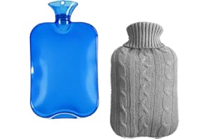 HBELL HBree 2L Hot Water Bottle with Cosy Cover Premium Knitted,Transparent Natural Rubber,Super Soft and Durable Hot Water Bag for Adults or Kids(Blue)