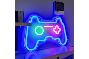 SOLIDEE Neon Sign Neonowy szyld gamingowy, przyciemniany, reklama reklamowa LED, dekoracja pokoju, gamepad, świecąca czcionka na ścianę, do pokoju zabaw, pokoju młodzieżowego, baru, na prezent,
