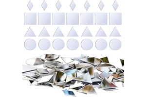 APLZGMG 200 Pcs Small Mirrors for Crafts, 4 Shapes Mini Mirrors Tiles, Self Adhesive Mosaic Mirror Tiles Sheets, Triangles/Squares/Rounds/Rhombus Glass Pieces for Wall, Mosaics, DIY, Disco Balls Craft