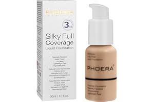 HILARECO PHOERA Fond de Teint,PHOERA Foundation,imperméable Professional Makeup Fond de Teint Liquide Couvrant Tenue 24h - Matte & Poreless Finish (104- Buff Beige)