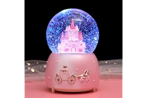 SIQITECHUK Light Up Musical Snow Globe Rotating Crystal Ball Music Box Automatic Snowfall and Colorful Lights Castle Snow Globe Desktop Ornament Christmas New Year Birthday Gift for Kids Girls Children Adults