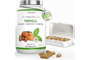 BIOTARY Triphala 300 gélules, 1500 mg par jour, Pour 5 Mois, avec pilulier, haute dose de Haritaki, Amalaki et Bibhitaki, 100% végétalien | purement végétal | testé en laboratoire | fabriqué en Allemagne (1)