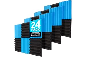 JBER Niebieskie i węglowe panele akustyczne Studio piankowe kliny, ognioodporne dźwiękoszczelne wyściółki, czarne panele ścienne, 5 x 30 x 30 cm