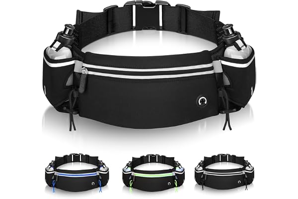 Ceinture Hydratation Running Noir +2 Gourdes 175ml incluses ✮Marque Francaise✮ Fluorescent Homme Femme Sac Banane Trail Footing Accessoire ✯Garantie À Vie✯ Porte-bidons Course Porte Gourde, Téléphone