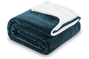 SOCHOW Waffle Sherpa Fleece Throw Blanket, Super Soft Fuzzy Warm, Lightweight Fluffy Reversible Plush Blanket for Bed Sofa Couch, 127cm×150cm Blue Coral