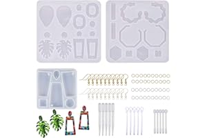 Cayway 78 PCS Silicone Moule pour Bijoux, Boucle D'oreille Moules en Résine Epoxy, 20 PCS Crochets D'oreille et Anneaux de Saut pour Boucles D'oreilles en Résine