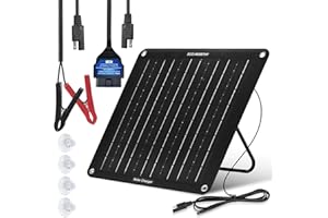 ECO-WORTHY Upgrade 10W Solar Car Battery Trickle Charger & Maintainer, Waterproof 12V Solar Panel OBD2 Charger Kit with Portable Stand for Car, Automotive, Motorcycle, Motorhome, Trailer, Snowmobile